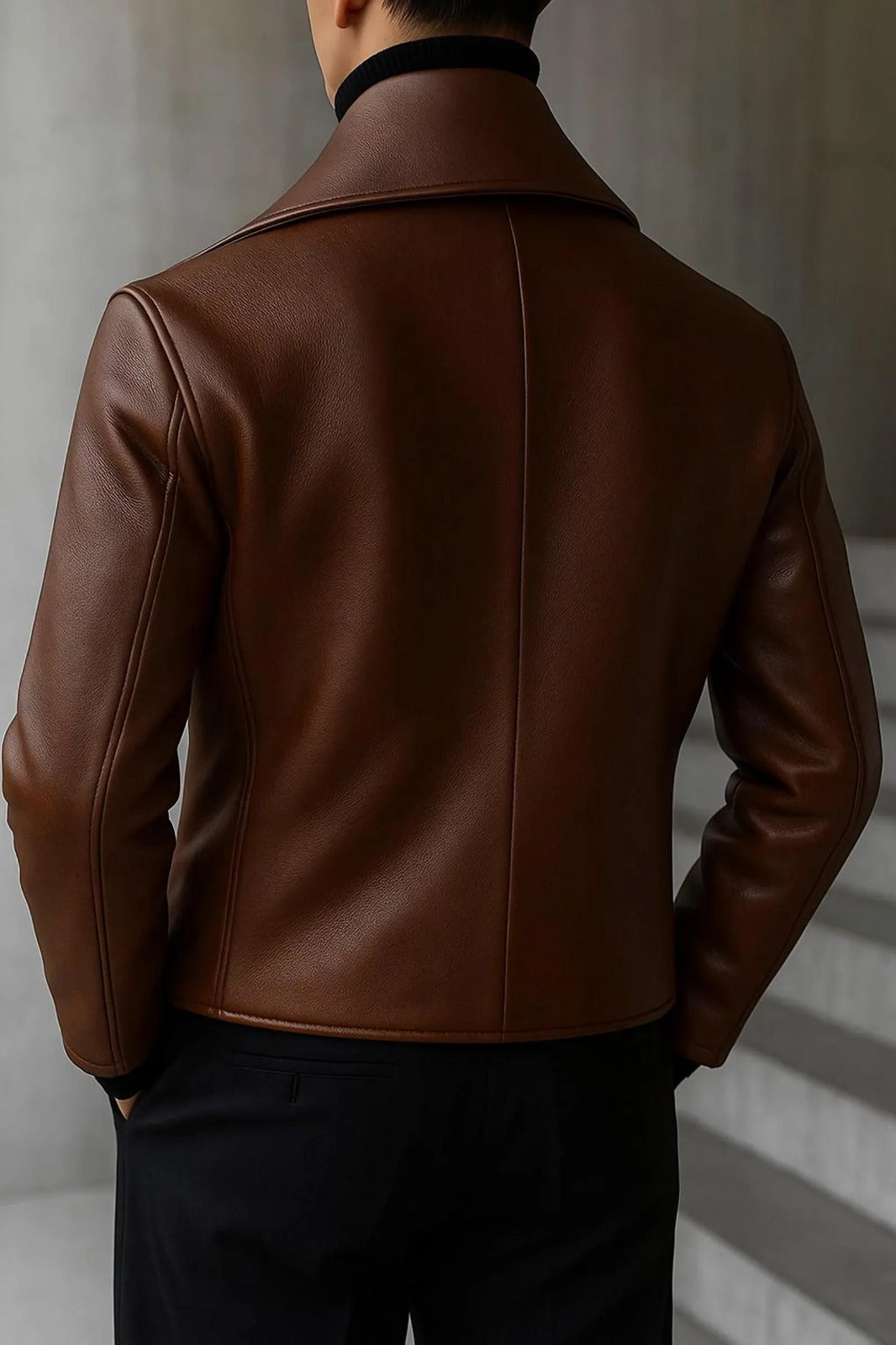 Men Leather Peacoat – Double Breasted Cold Weather Jacket Gift For Him