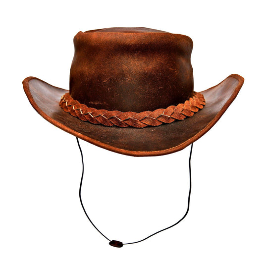 Distressed Brown Leather Outback Hat