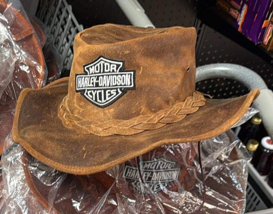 Harley-Davidson Distressed Brown Leather Outback Cowboy Hat