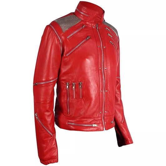 Men's Michael Jackson Beat it ''MJ Beat it' Real Cow  Leather Jacket with real mesh.