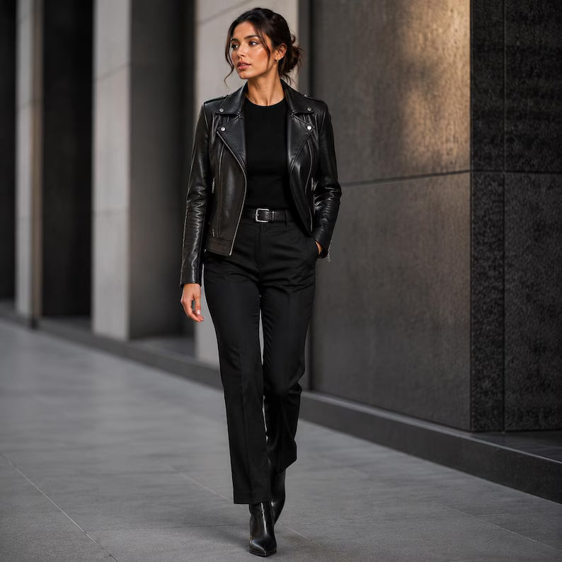 Women's Classic Black Faux Leather Moto Jacket