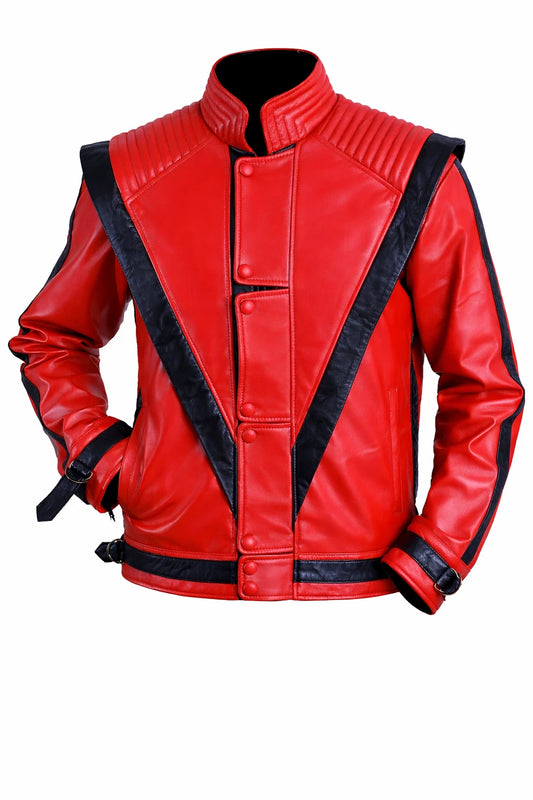 Michael Jackson Inspired Thriller Style Red Leather Jacket Men Biker Costume