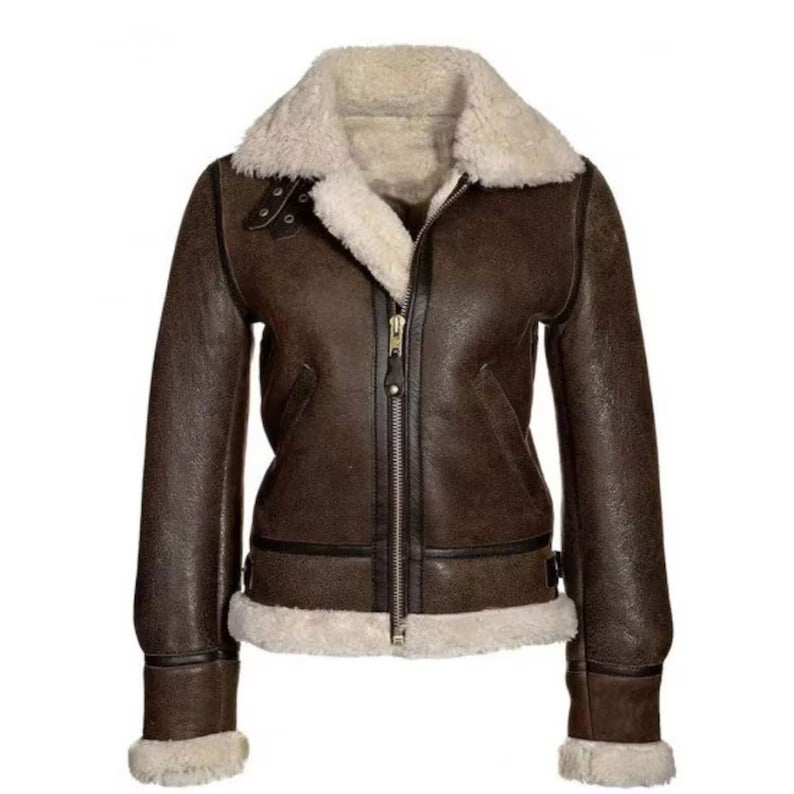 Women's Classic Dark Brown Shearling B3 Bomber Aviator Jacket