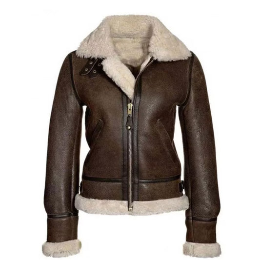 Women's Classic Dark Brown Shearling B3 Bomber Aviator Jacket