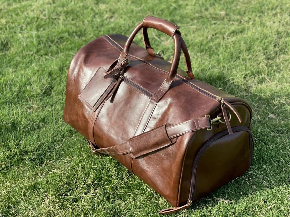 Leather Duffle Bag Men, Weekender Bag with Shoe Compartment, Genuine Leather Travel Bag, Overnight Bag, Carry On Luggage