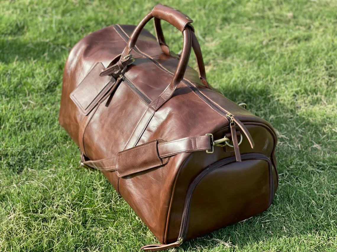 Leather Duffle Bag Men, Weekender Bag with Shoe Compartment, Genuine Leather Travel Bag, Overnight Bag, Carry On Luggage