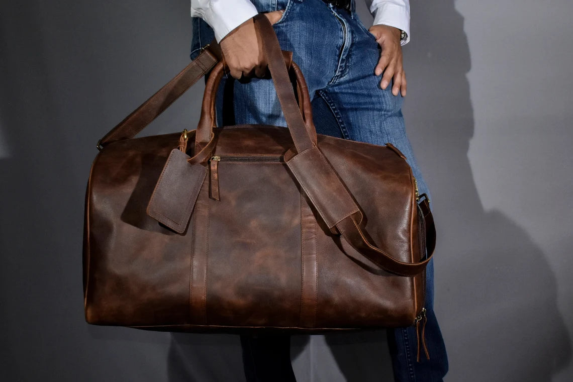 Leather Duffle Bag Men, Weekender Bag with Shoe Compartment, Genuine Leather Travel Bag, Overnight Bag, Carry On Luggage
