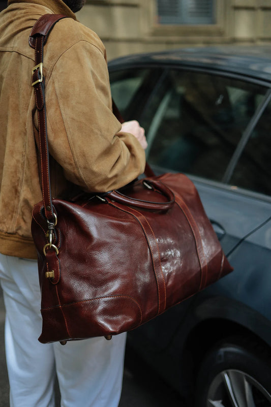 Handcrafted Italian Leather Duffle Bag: Brown Leather Weekender