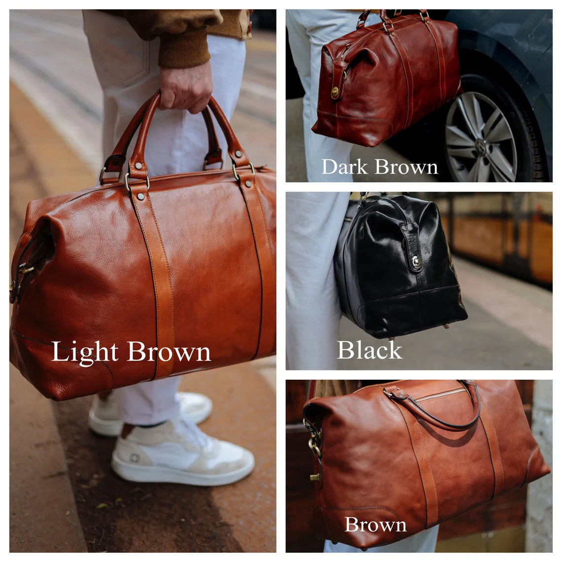 Handcrafted Italian Leather Duffle Bag: Brown Leather Weekender