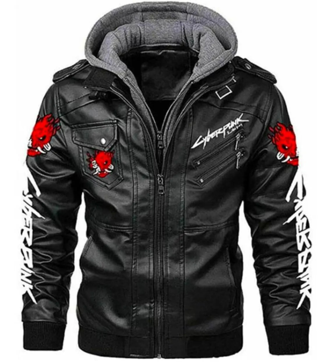 Cyberpunk 2077 Samurai Hooded Black Leather Biker Jacket | Trendy Gamer Jacket