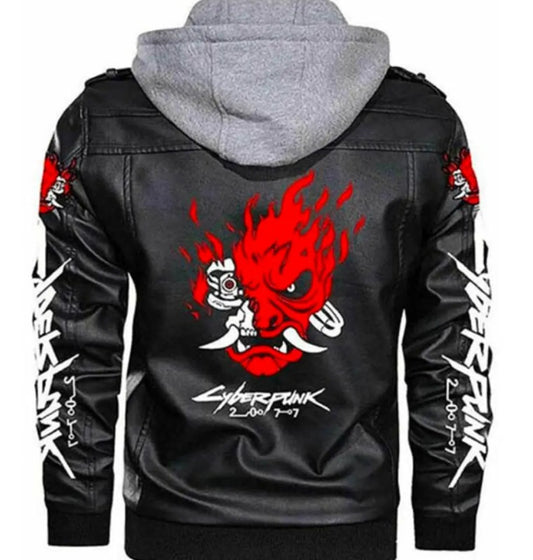Cyberpunk 2077 Samurai Hooded Black Leather Biker Jacket | Trendy Gamer Jacket
