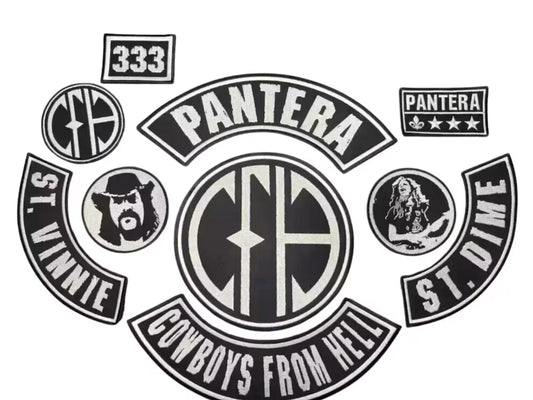 Pantera Patch Set | Cowboys From Hell Embroidered Patch Collection | St. Vinnie & St. Dime Rocker Patches | Heavy Metal Biker Vest Patch Set