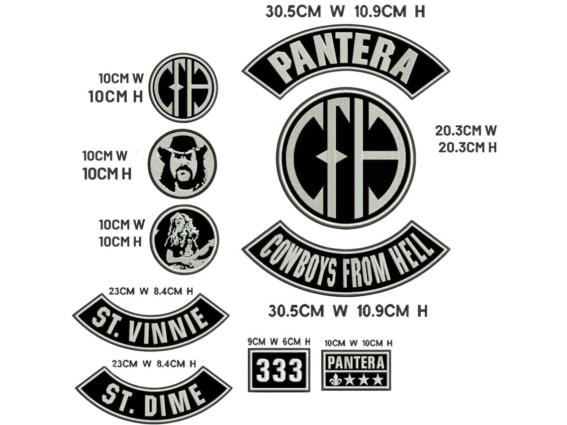 Pantera Patch Set | Cowboys From Hell Embroidered Patch Collection | St. Vinnie & St. Dime Rocker Patches | Heavy Metal Biker Vest Patch Set