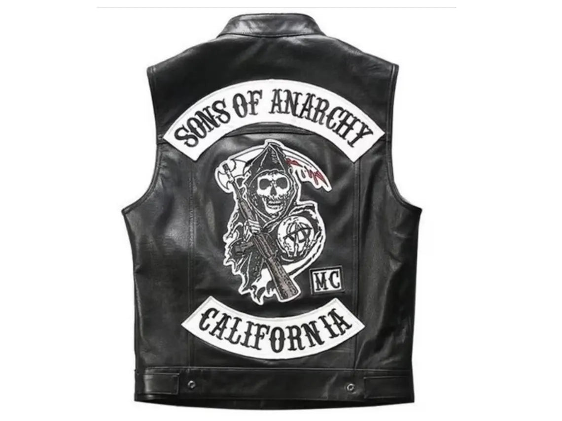 Handmade Sons of Anarchy SOA Jax Teller President Redwood Motorcycle Black Leather Vest