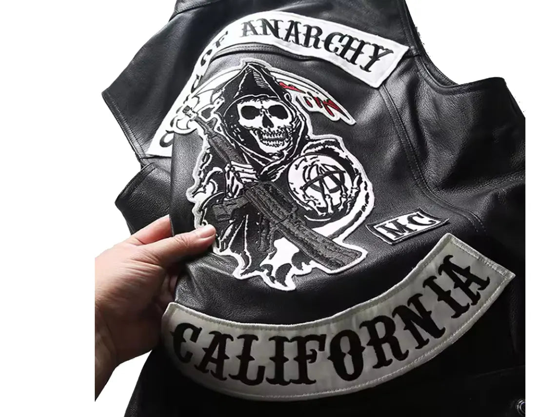 Handmade Sons of Anarchy SOA Jax Teller President Redwood Motorcycle Black Leather Vest