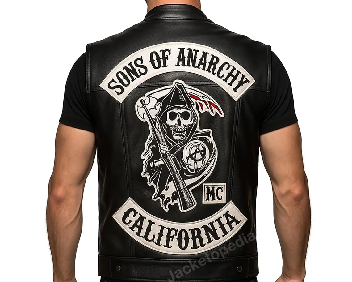 Handmade Sons of Anarchy SOA Jax Teller President Redwood Motorcycle Black Leather Vest