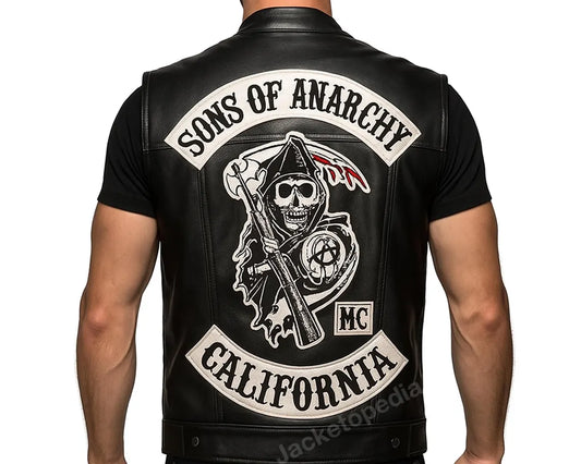 Handmade Sons of Anarchy SOA Jax Teller President Redwood Motorcycle Black Leather Vest