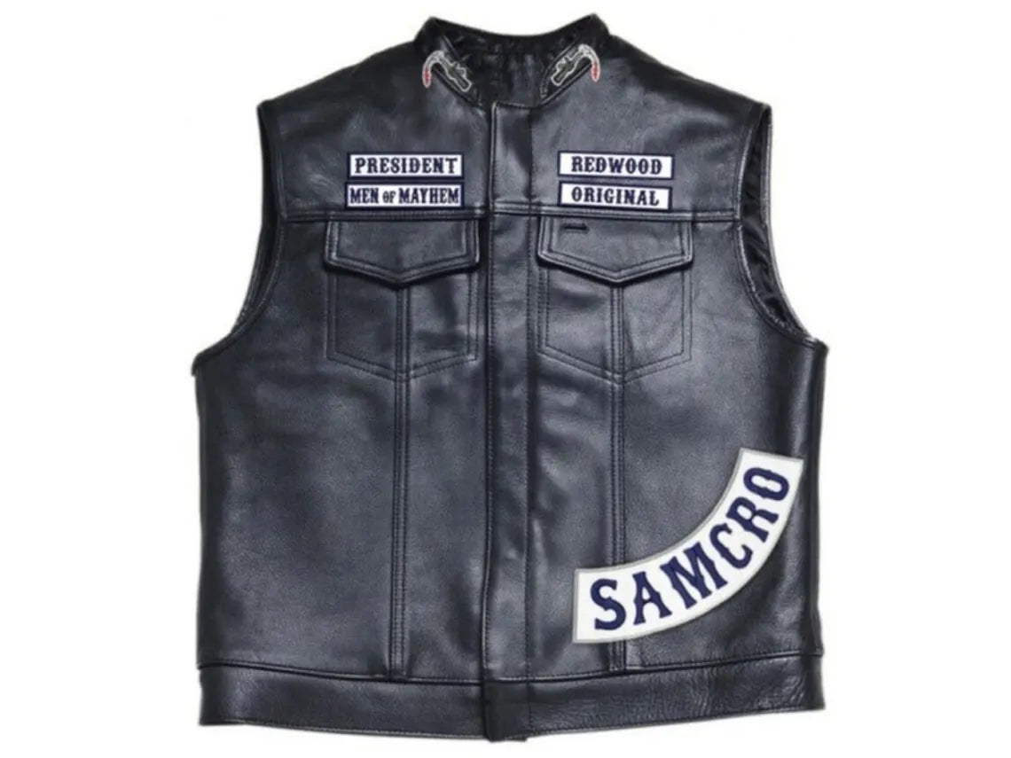 Handmade Sons of Anarchy SOA Jax Teller President Redwood Motorcycle Black Leather Vest