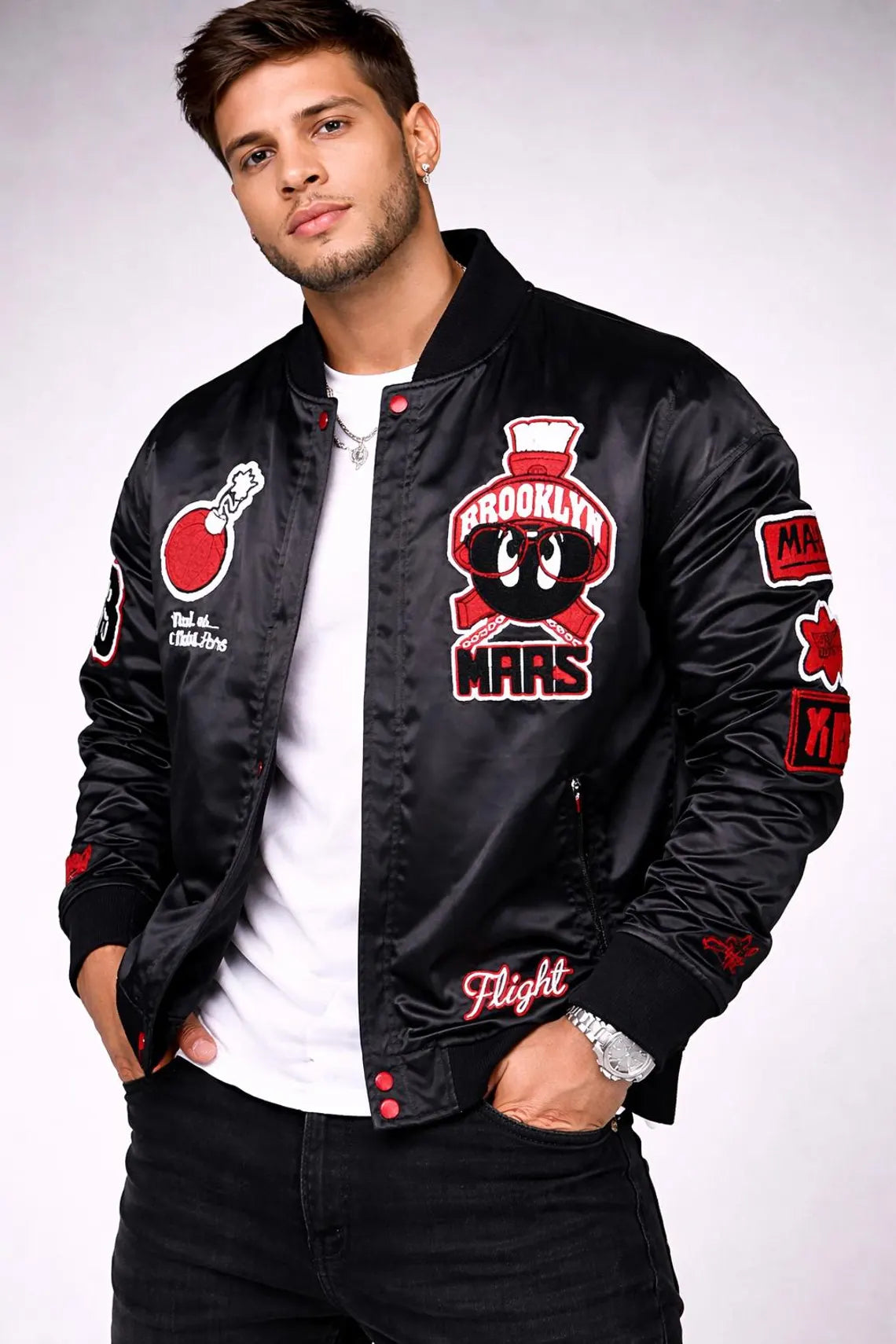 Men’s Martian Air Jordan Black Leather Bomber Jacket Gift for mens