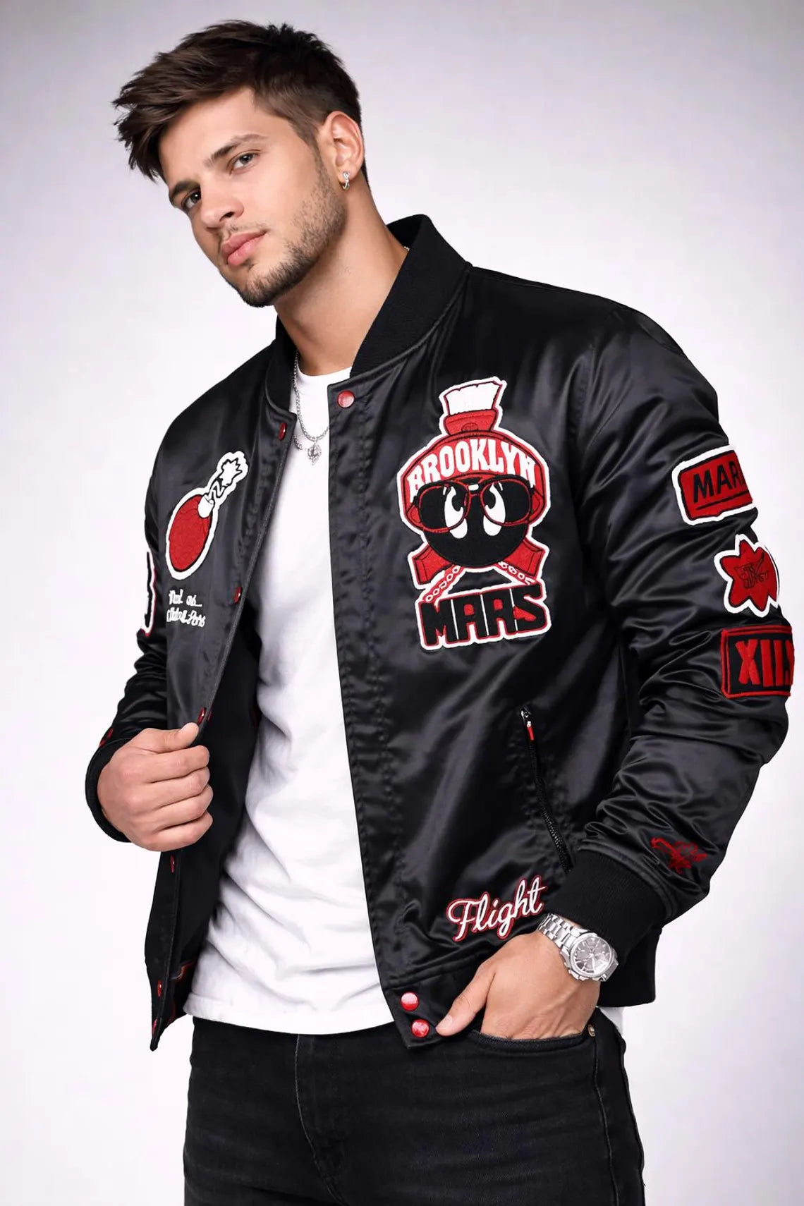 Men’s Martian Air Jordan Black Leather Bomber Jacket Gift for mens
