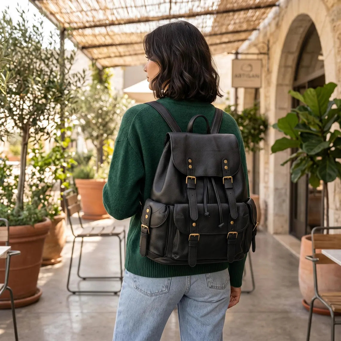 Black Cowhide Leather Backpack Handmade, Genuine Leather Casual Backpack Laptop Backpack, Soft Leather Travel Backpack Unisex Everyday Bag