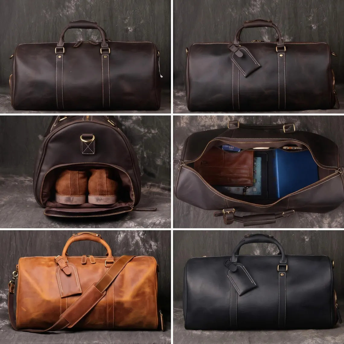 Leather Duffle Bag Men, Weekender Bag with Shoe Compartment, Genuine Leather Travel Bag, Overnight Bag, Carry On Luggage