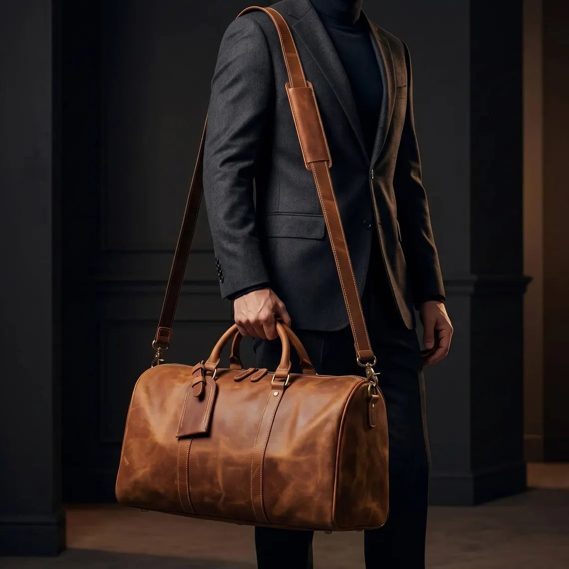 Leather Duffle Bag Men, Weekender Bag with Shoe Compartment, Genuine Leather Travel Bag, Overnight Bag, Carry On Luggage