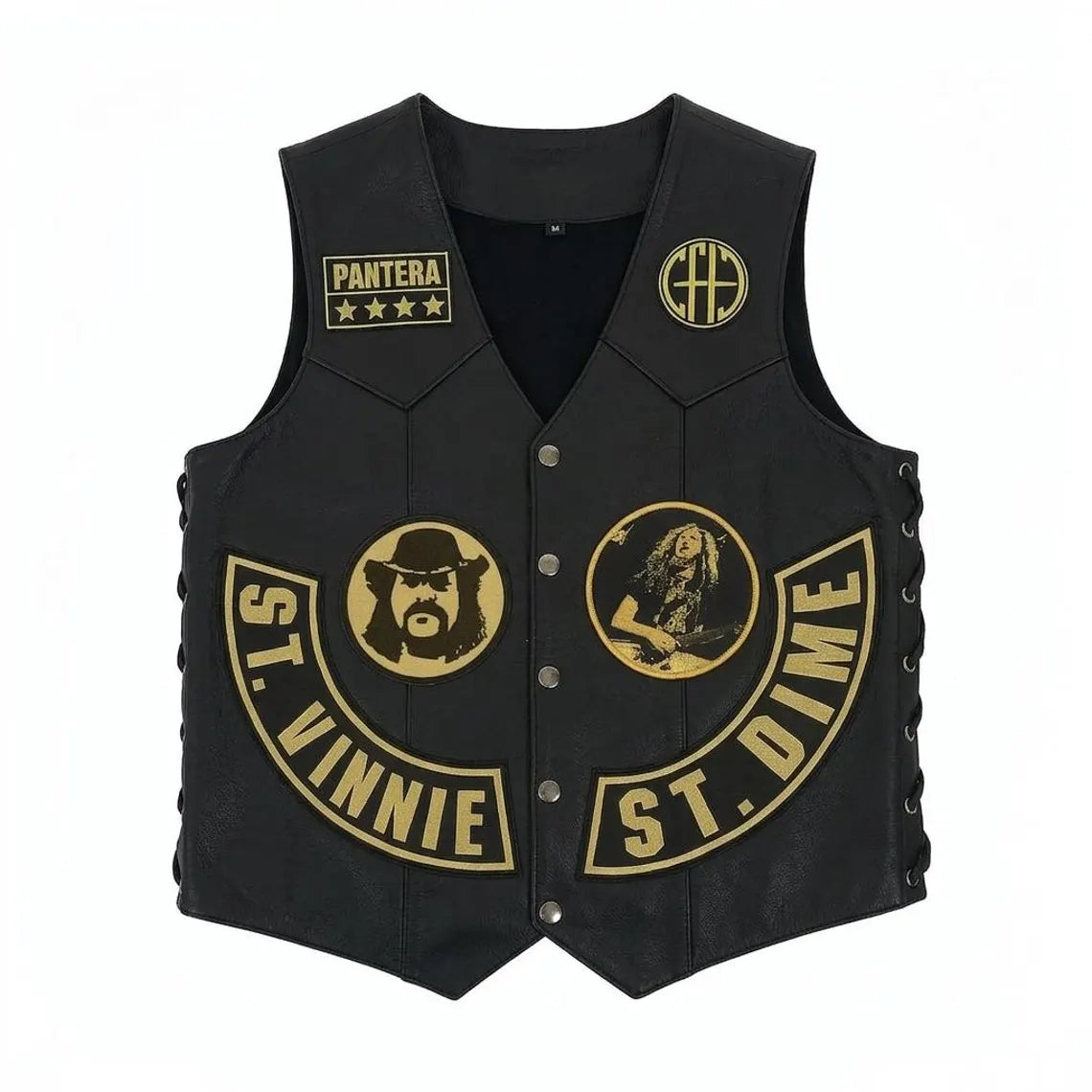 Pantera Cowboys From Hell Leather Biker Vest | Black Motorcycle Club Style Vest Rock Metal Patch Vest Zakk Wylde Inspired Custom Biker Vest