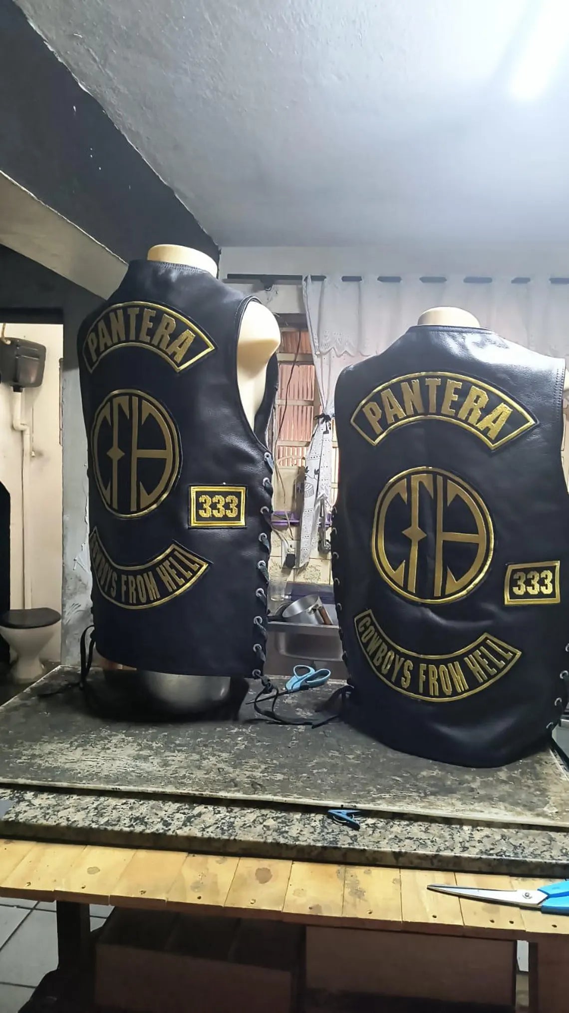 Pantera Cowboys From Hell Leather Biker Vest | Black Motorcycle Club Style Vest Rock Metal Patch Vest Zakk Wylde Inspired Custom Biker Vest