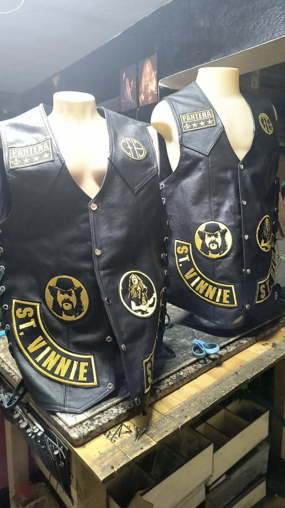 Pantera Cowboys From Hell Leather Biker Vest | Black Motorcycle Club Style Vest Rock Metal Patch Vest Zakk Wylde Inspired Custom Biker Vest
