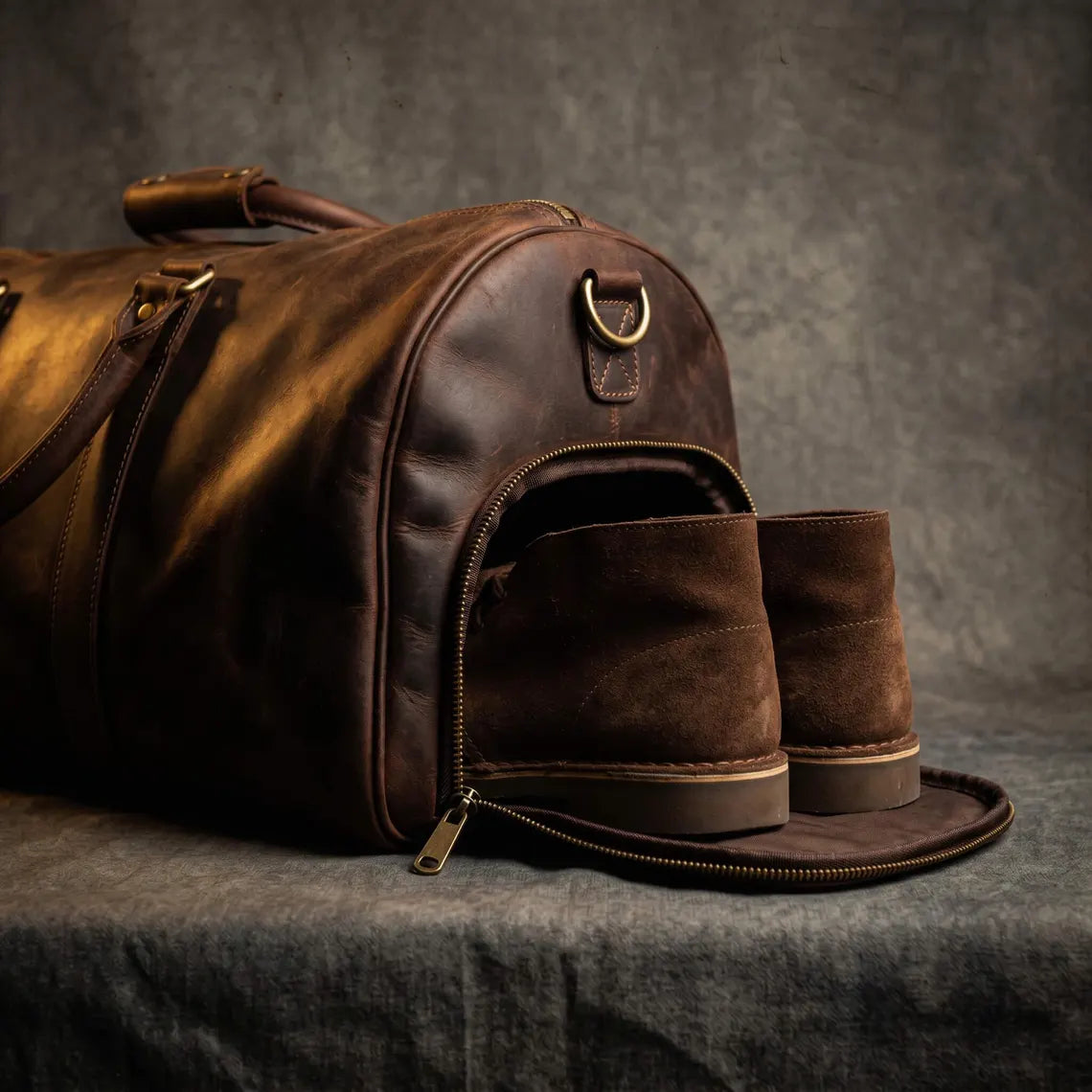 Leather Duffle Bag Men, Weekender Bag with Shoe Compartment, Genuine Leather Travel Bag, Overnight Bag, Carry On Luggage
