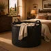 Round Faux Leather Laundry Hamper with Handles – Large Decorative Storage Basket for Blankets, Toys, and Clothes