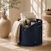 Modern Faux Leather Storage Basket with Handles & Slanted Design – Versatile Organizer for Throw Blankets, Magazines, and Living Room Decor