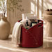 Modern Faux Leather Storage Basket with Handles & Slanted Design – Versatile Organizer for Throw Blankets, Magazines, and Living Room Decor