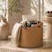 Modern Faux Leather Storage Basket with Handles & Slanted Design – Versatile Organizer for Throw Blankets, Magazines, and Living Room Decor