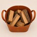 Premium Brown Faux/Leather Firewood Log Basket with Riveted Handles  Rustic Cognac Leather Fireplace Log Carrier and Storage Basket  Heavy-Duty Indoor Firewood Holder with Brass Rivets and Sturdy Handles