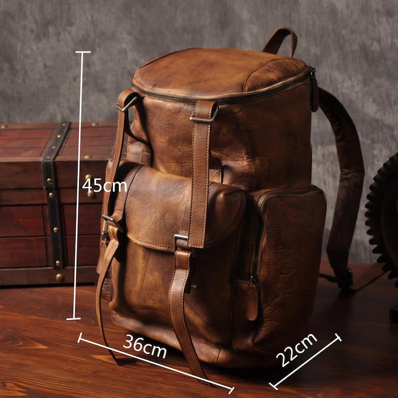 Distressed Leather Backpack, Mens Leather Backpack, Leather Rucksack, Travel Backpack, Oversized Backpack, Unisex Backpack, Weekend Holdall
