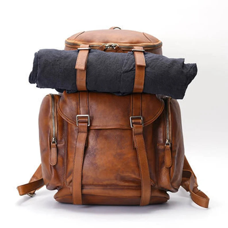 Distressed Leather Backpack, Mens Leather Backpack, Leather Rucksack, Travel Backpack, Oversized Backpack, Unisex Backpack, Weekend Holdall