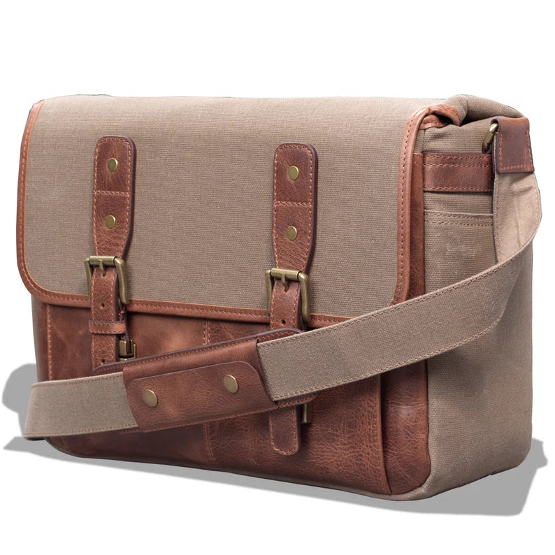 Leather Canvas Laptop Bag - Vintage Messenger Briefcase for Men Women - Camera, Business, Travel - Torres Pro MegaGearCustom      5 out of 5 stars