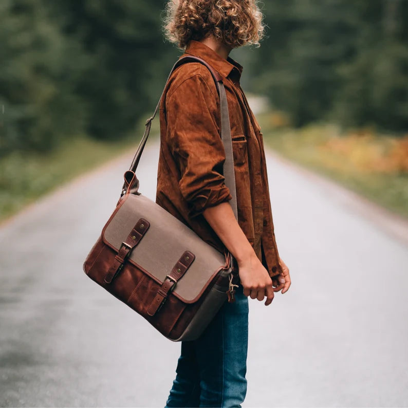 Leather Canvas Laptop Bag - Vintage Messenger Briefcase for Men Women - Camera, Business, Travel - Torres Pro MegaGearCustom      5 out of 5 stars