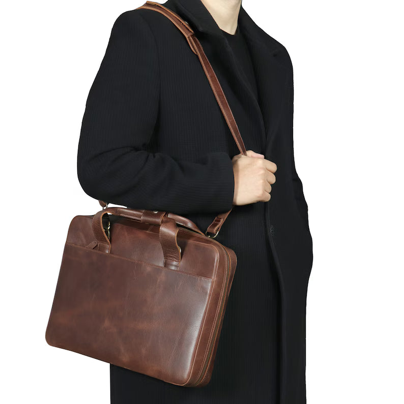 Personalized Top Grain Leather Travel 16” Laptop Bag Briefcase Satchel Portfolio Notebook Tablet Messenger Bag MegaGearCustom      5 out of 5 stars