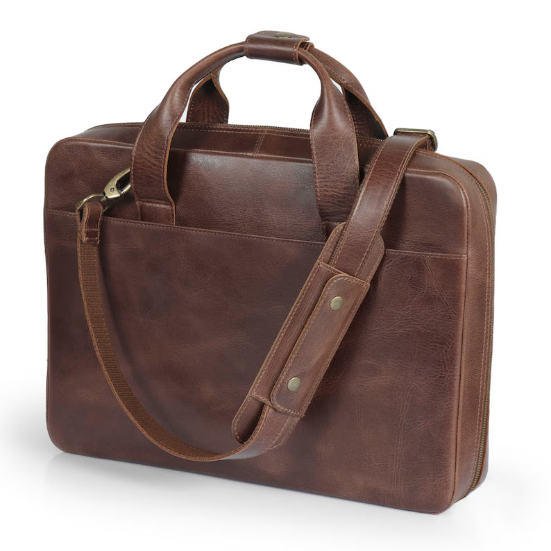 Personalized Top Grain Leather Travel 16” Laptop Bag Briefcase Satchel Portfolio Notebook Tablet Messenger Bag MegaGearCustom      5 out of 5 stars