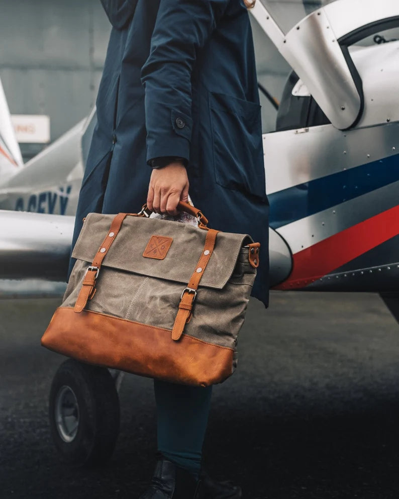 Canvas Messenger Bag | Vintage Satchel | Water Resistant | Gift for Him | Work Laptop Bag | Commuter Bag | Waxed Canvas | 16" Laptop Pocket