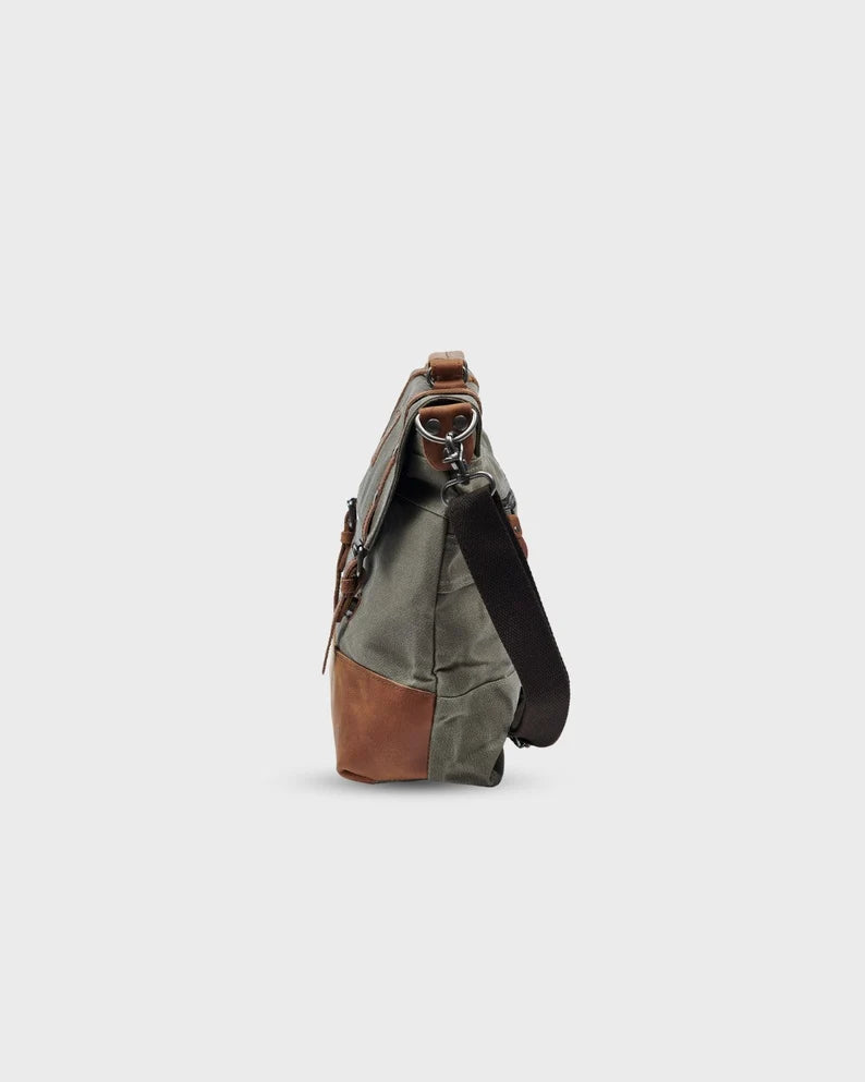 Canvas Messenger Bag | Vintage Satchel | Water Resistant | Gift for Him | Work Laptop Bag | Commuter Bag | Waxed Canvas | 16" Laptop Pocket