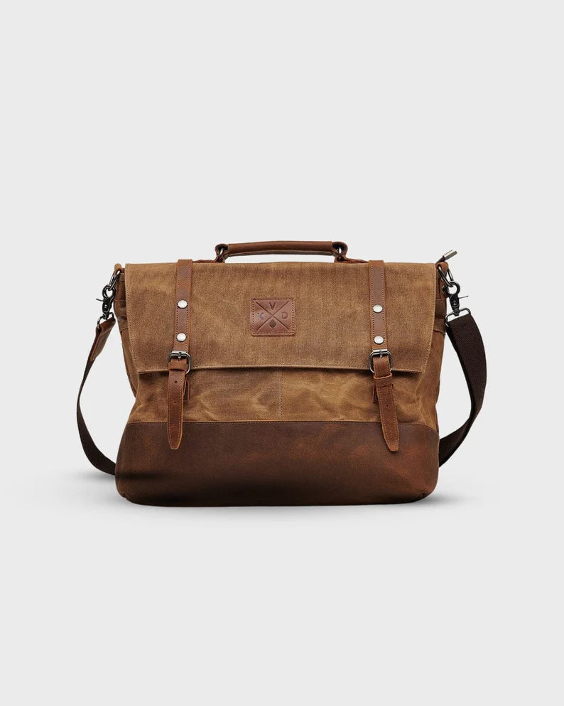 Canvas Messenger Bag | Vintage Satchel | Water Resistant | Gift for Him | Work Laptop Bag | Commuter Bag | Waxed Canvas | 16" Laptop Pocket