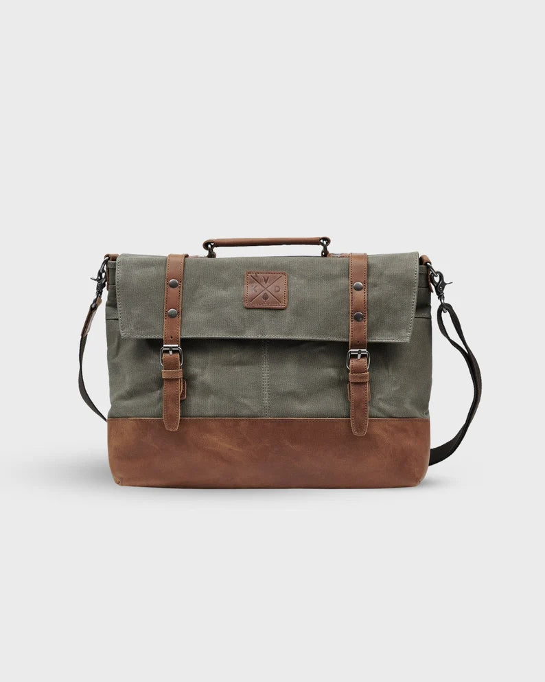 Canvas Messenger Bag | Vintage Satchel | Water Resistant | Gift for Him | Work Laptop Bag | Commuter Bag | Waxed Canvas | 16" Laptop Pocket
