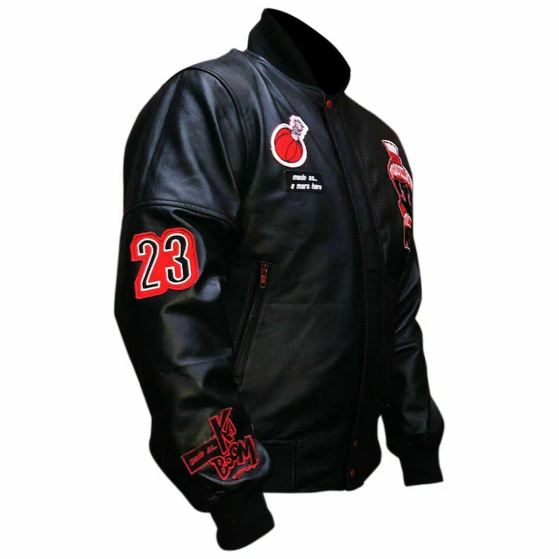 Men’s Martian Air Jordan Black Leather Bomber Jacket Gift for mens
