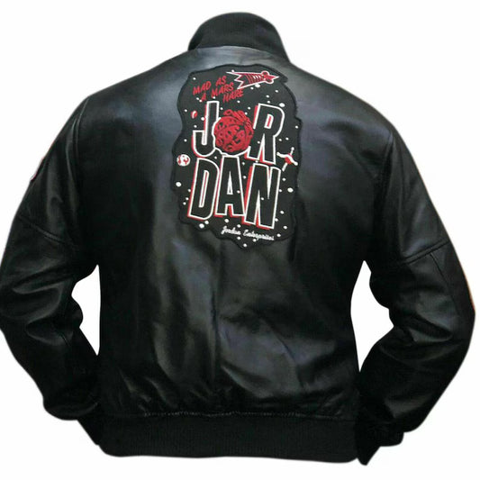 Men’s Martian Air Jordan Black Leather Bomber Jacket Gift for mens