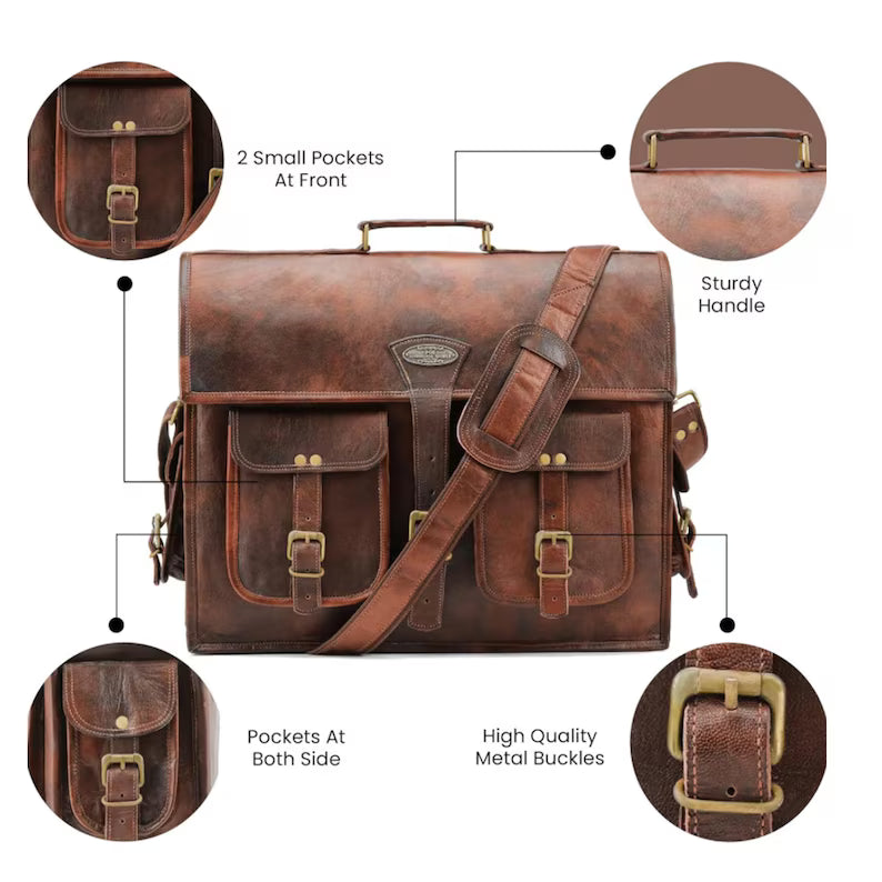 Personalized Leather Messenger Bag: Vintage Brown Crossbody Laptop Briefcase TajhandicraftGifts 5 out of 5 stars