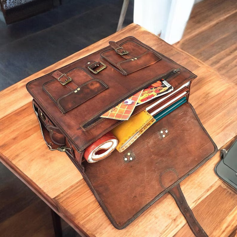 Personalized Leather Messenger Bag: Vintage Brown Crossbody Laptop Briefcase TajhandicraftGifts 5 out of 5 stars